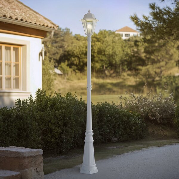 Lindby lumina de exterior Edana, 211 cm, alb, metal, E27, IP44, reglabil, Alb, Aluminiu, Modern, Felinar