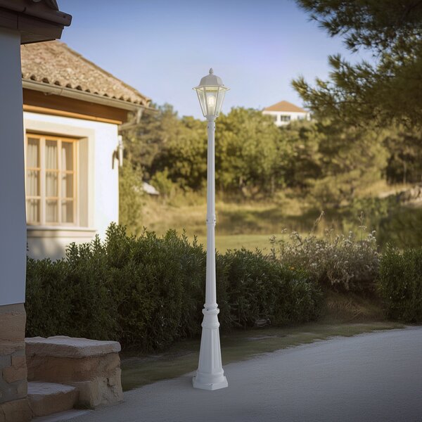Lindby lumina de exterior Edana, 211 cm, alb, metal, E27, IP44, reglabil, Alb, Aluminiu, Modern, Felinar