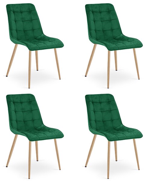Set 4 Scaune Bucatarie/Dining Spirit Catifea Verde,Picioare Metalice, Finisaj Lemn