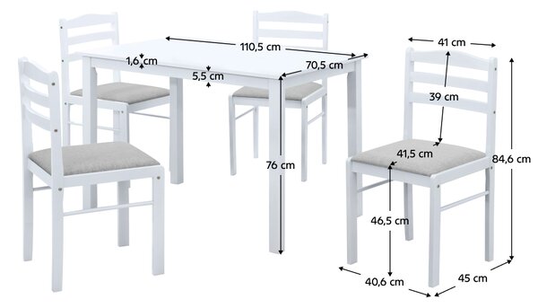 KONDELA Set de sufragerie 1+4, alb/gri bej, SOMIN