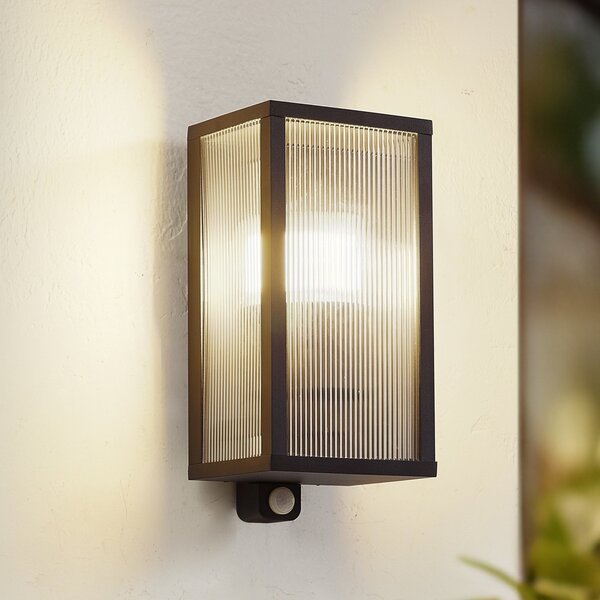 Lindby Lampa de exterior Peldar, antracit/striată, 26 cm, cu senzor, reglabil, Negru, Aluminiu, Modern