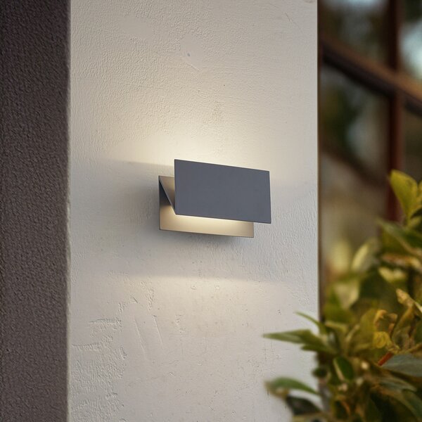 Lucande Lampa de perete pentru exterior cu LED Meja, gri, metal, 27 cm, IP54, Gri, Aluminiu, Modern, Perete unghiular
