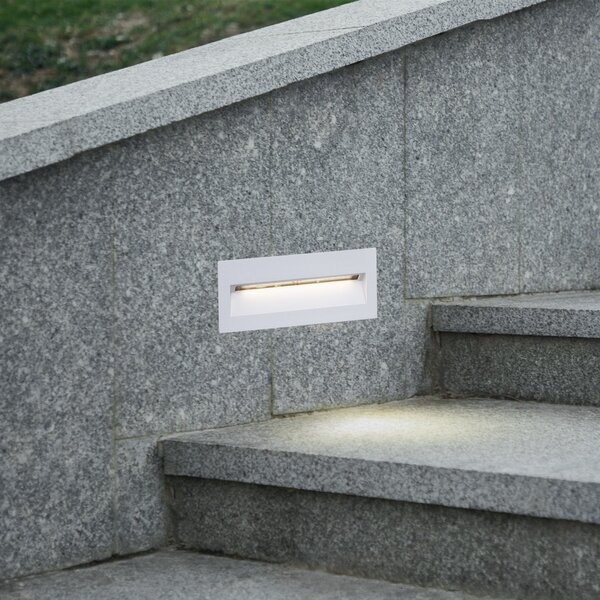 Lucande LED lumină de perete încastrată Lucande, 23 x 8 cm, alb, IP54, Alb, Aluminiu, Modern