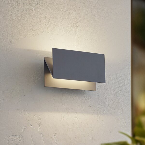 Lucande Lampa de perete pentru exterior cu LED Meja, gri, metal, 27 cm, IP54, Gri, Aluminiu, Modern, Perete unghiular