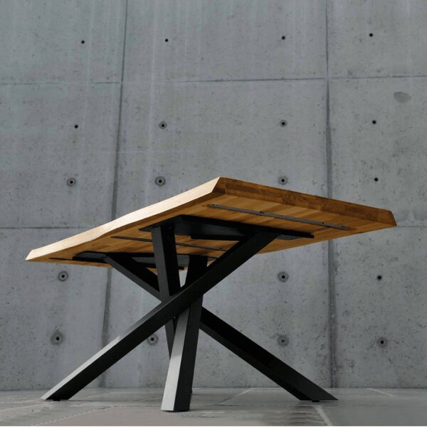 MASA WOOD - BLAT LEMN MASIV CU PICIOR METALIC - 160 cm / 90 cm / h 77 - NEGRU
