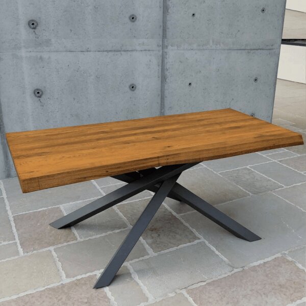 MASA WOOD - BLAT LEMN MASIV CU PICIOR METALIC - 160 cm / 90 cm / h 77 - NEGRU