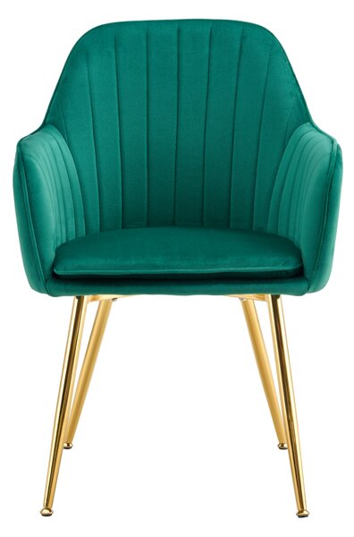 KONDELA Fotoliu design, ţesătură de catifea smarald/crom-auriu, ADLAM NEW