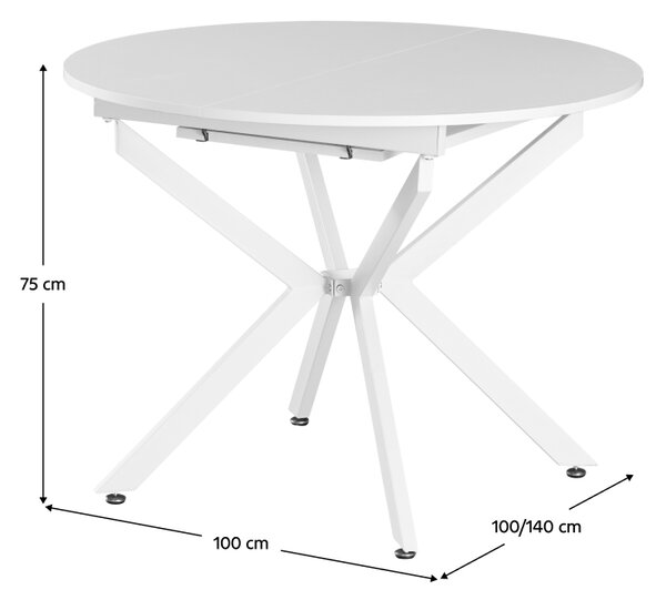 KONDELA Masă extensibilă de dining, albă, 100x100-140x75 cm, ABERO TIP 1