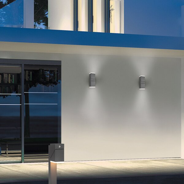 Trio Lighting Avon LED cu LED-uri pentru exterior, două becuri, Negru, Metal, Modern, Priză de perete sus / jos