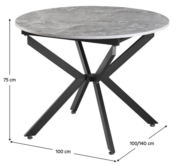 KONDELA Masă extensibilă de dining, beton/neagră, 100x100-140x75 cm, ABERO TIP 1