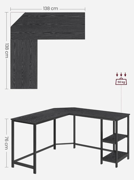 Birou, Vasagle, Negru, 138x138x76 cm