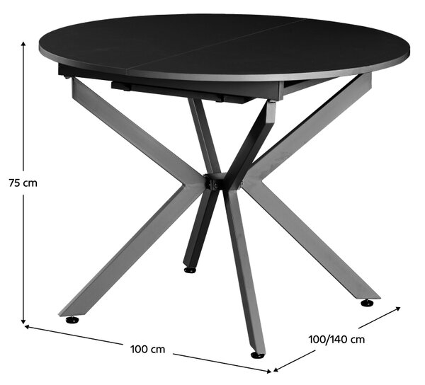 KONDELA Masă extensibilă de dining, neagră, 100x100-140x75 cm, ABERO TIP 1