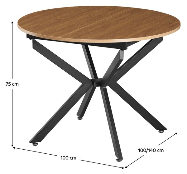 KONDELA Masă extensibilă de dining, stejar deschis/neagră, 100x100-140x75 cm, ABERO TIP 1