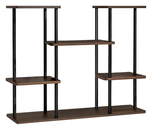 KONDELA Suport pentru flori metalic, negru/lemn rustic, LEDER