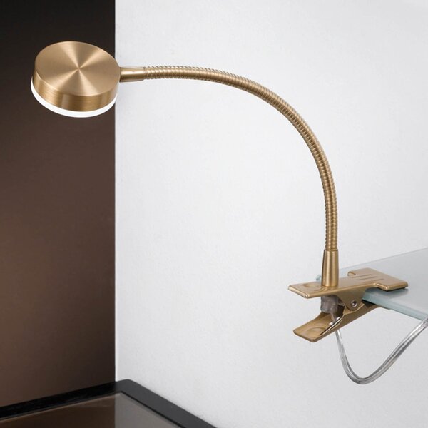 ORION Lampa cu clemă LED Mira, braț flexibil, auriu, Auriu / Alamă, Studiu / Birou, Metal, Modern