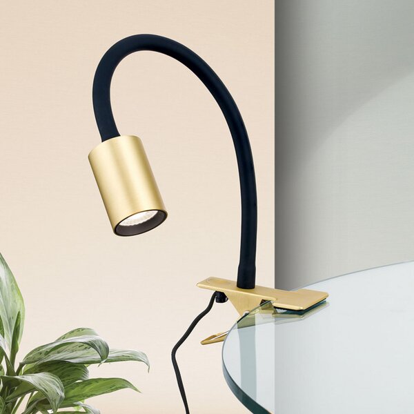 ORION Lampă LED cu clemă Kurt alamă mată, Auriu / Alamă, Studiu / Birou, Metal, Modern
