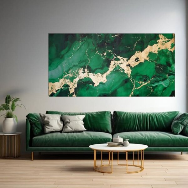 Atingere de aur pe pânză Eleganța de marmură de smarald - 40x80 cm