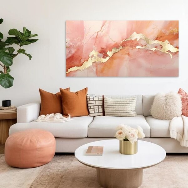 Atingere de aur pe panza Eleganța unui zori de marmură - 50x100 cm