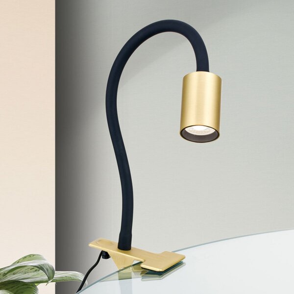 ORION Lampă LED cu clemă Kurt alamă mată, Auriu / Alamă, Studiu / Birou, Metal, Modern