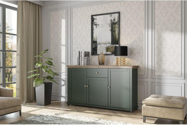 Comodă Elvina Typ 47 (Verde închis + Stejar lefka). Promo -12%. 1022385