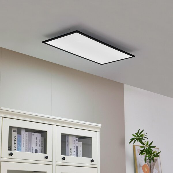 Lindby Panou LED Lamin, negru, 80 cm, CCT, dimabil, telecomandă, reglabil, Negru, Camera de zi / sufragerie, Metal, Modern