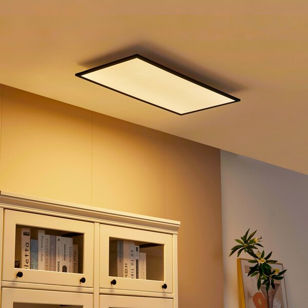 Lindby Panou LED Lamin, negru, 80 cm, CCT, dimabil, telecomandă, reglabil, Negru, Camera de zi / sufragerie, Metal, Modern