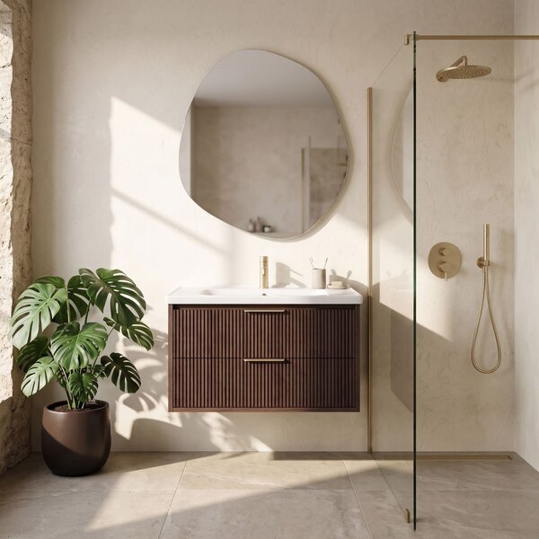 Dulap de baie cu chiuvetă REA Sherry 80cm Brown Walnut