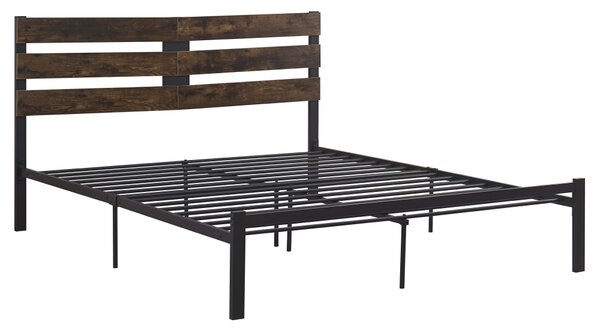 KONDELA Pat matrimonial cu somieră, stejar rustic/metal, 160x200, ANEYA