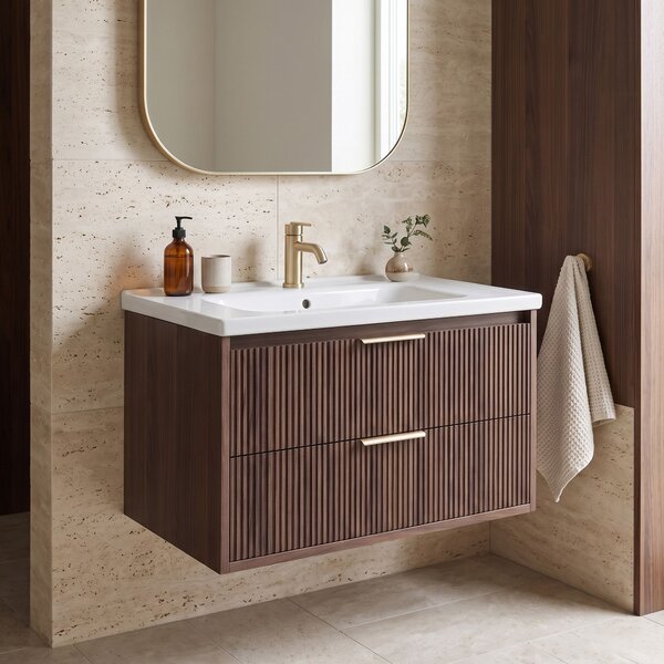 Dulap de baie cu chiuvetă REA Sherry 80cm Brown Walnut