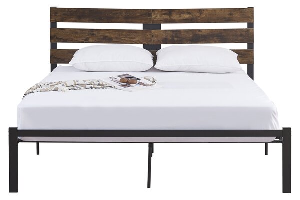 KONDELA Pat matrimonial cu somieră, stejar rustic/metal, 160x200, ANEYA