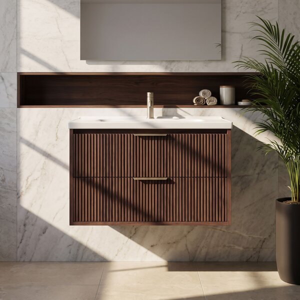 Dulap de baie cu chiuvetă REA Sherry 80cm Brown Walnut