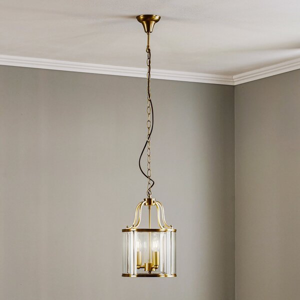 ORION Lampă susp. Rieka, formă rotundă de felinar 25 cm, reglabil, Transparent, Camera de zi / sufragerie, Metal, Antichitate, Felinar