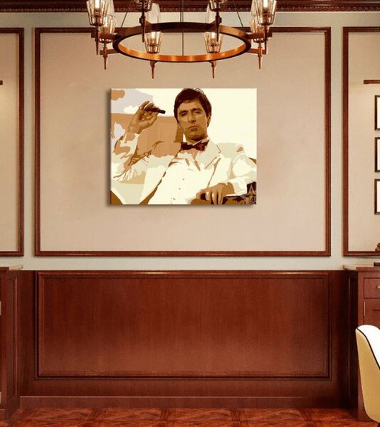 Cei mai mari mafioți pe ecran SCARFACE - TONY MONTANA fumând o țigară - 50x40 cm