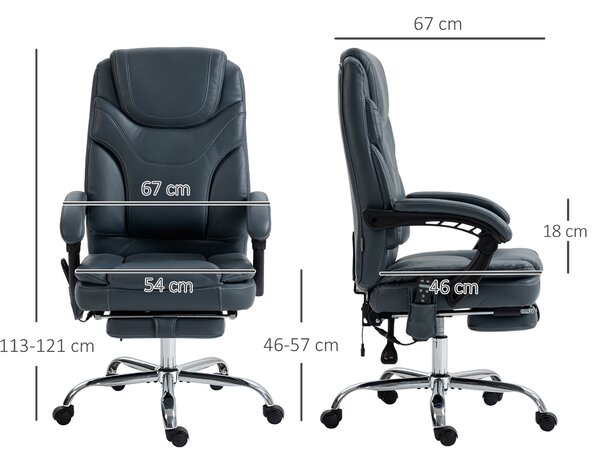 Vinsetto Scaun de Birou cu Masaj, Încălzire, Înălțime Reglabilă și Suport pentru Picioare, 67x67x113-121 cm, Gri | Aosom Romania