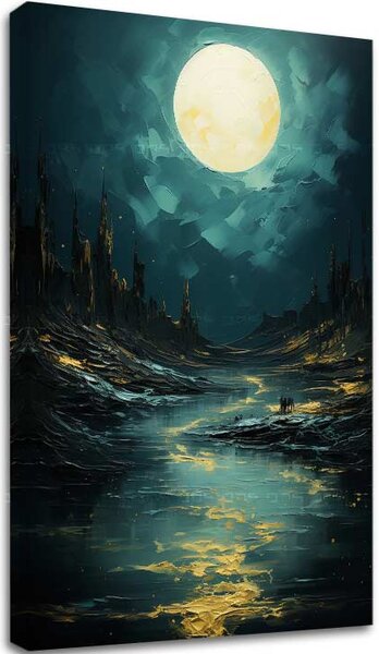 Decor de perete modern Luna peste roci misterioase - PREMIUM ART - 40x60 cm