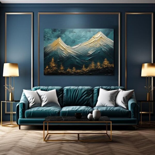Decor de perete modern Golden Mysterious Rock - PREMIUM ART - 40x60 cm