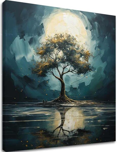 Decor de perete modern Copac de noapte cu lună - PREMIUM ART - 60x60 cm