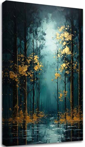 Decor de perete modern Fantezie cu frunze de aur - PREMIUM ART - 40x60 cm