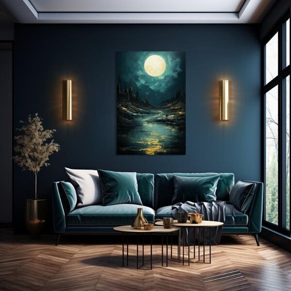 Decor de perete modern Luna peste roci misterioase - PREMIUM ART - 40x60 cm