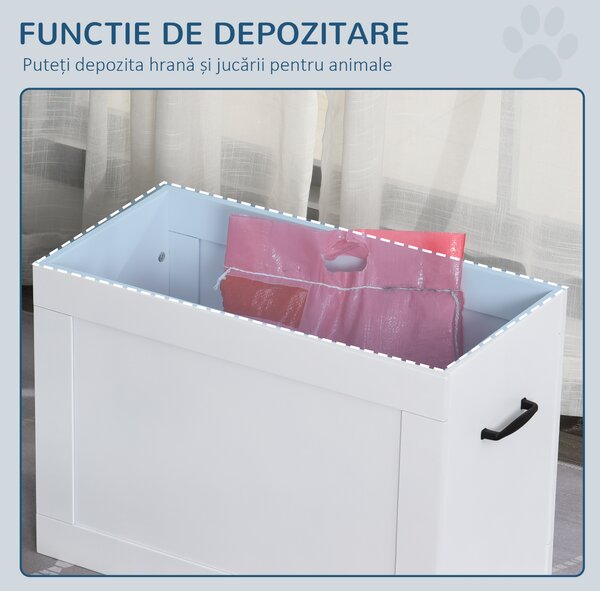 PawHut Boluri Ridicate pentru Câini Mari, Suport pentru Boluri din MDF cu 2 Boluri din Oțel Inoxidabil, 60x30x41 cm, Alb | Aosom Romania