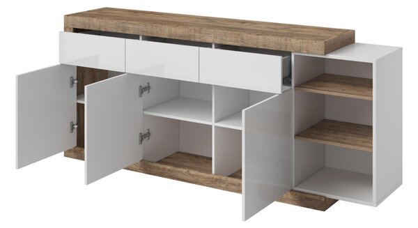 Comodă Sophia Typ 25 (stejar samdal + alb + alb lucios). Promo -16%. 1030602