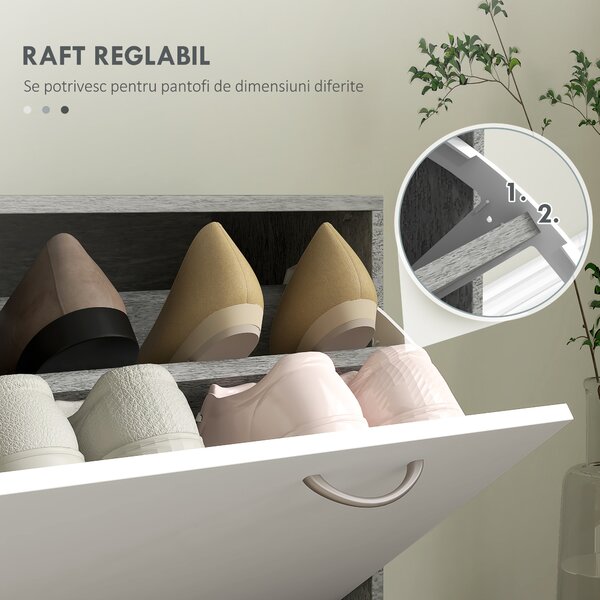 HOMCOM Mobilier Hol, 3 piese, cu Raft pentru Haine, Oglindă, 6 Cârlige, 2 Rafturi și Sertare, 90x24x177 cm, Gri | Aosom Romania