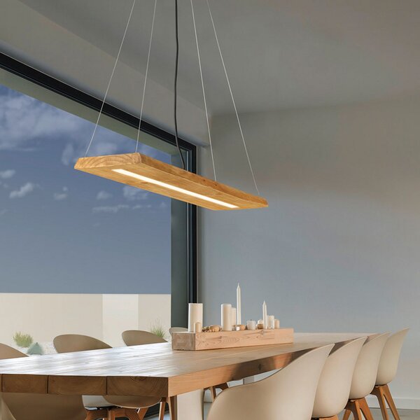 Trio Lighting Brad LED suspendat din lemn, reglabil, Lemn, Camera de zi / sufragerie, Lemn, Modern