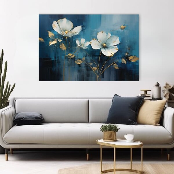 Eleganță atemporală pe pânză Abstracție albastră cu accente de aur - 20x30 cm