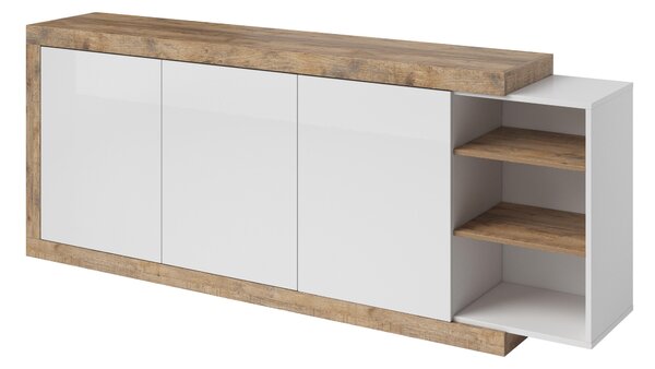 Comodă Sophia Typ 43 (stejar samdal + alb + alb lucios). Promo -15%. 1030604