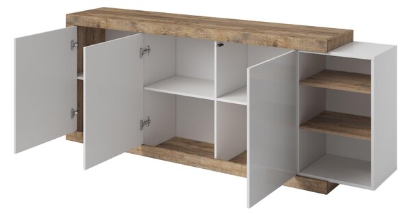 Comodă Sophia Typ 43 (stejar samdal + alb + alb lucios). Promo -15%. 1030604