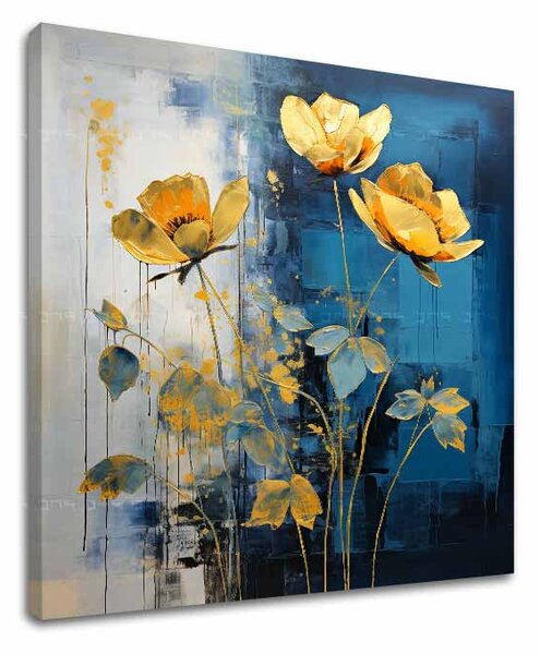 Eleganță atemporală pe pânză Flori de aur într-un design modern - 50x50 cm