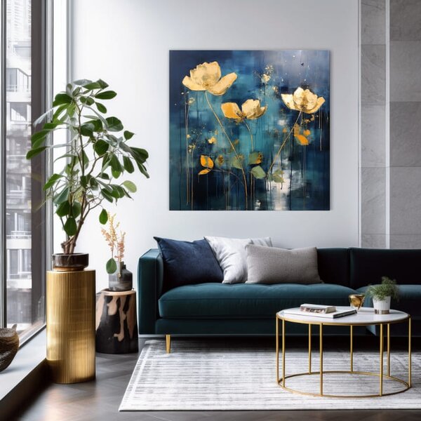 Eleganță atemporală pe pânză Peisaj de aur în tonuri de albastru - 50x50 cm
