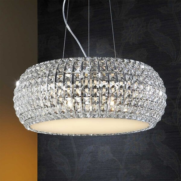 Schuller Valencia Lampă susp. Diamond cu cristale, rotundă 54cm, Transparent, Camera de zi / sufragerie, Cristal