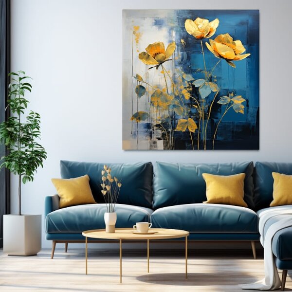Eleganță atemporală pe pânză Flori de aur într-un design modern - 50x50 cm